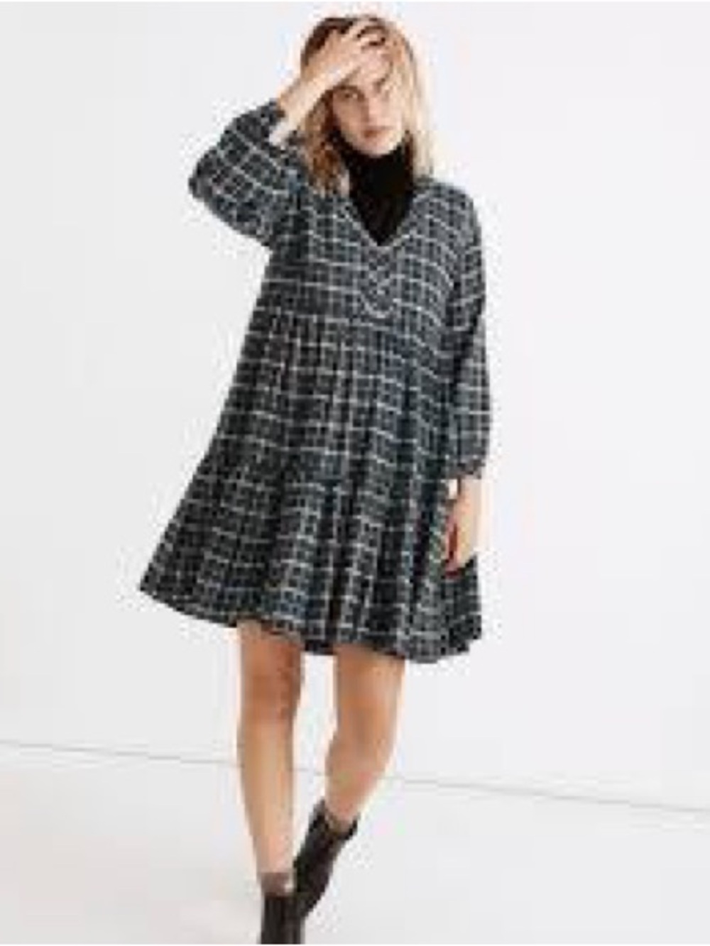 Madewell Black and White Plaid Mini Swing Dress